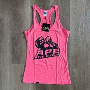 Ape Athletics Tank Top Women Large Pink Racerback Graphic Logo Cotton Gym Shirt